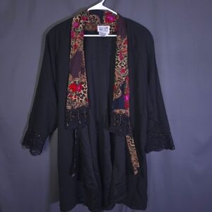 Lacy After Noon Open Front Cardigan Size Large WhimsiGoth Vintage 80s beaded‎